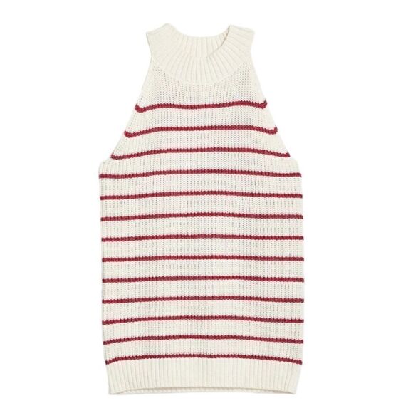Loft Shimmer Red and Cream Stripe Stitchy Halter Sweater Sz Small - Picture 2 of 9